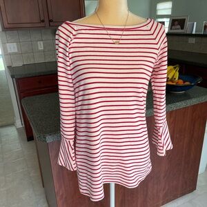 Long Tall Sally Red Stripe Top w/ Trumpet sleeve - size L